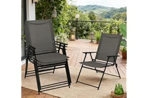 Folding Outdoor Chairs Set of 4, Stackable Patio Dining Chairs with Armrests & Backrest, Portable Camping Chairs for Garden, 