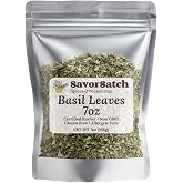 SavorSatch Dried Basil Leaves 7oz &ndash; Egyptian Premium Herb, Kosher Certified, Resealable Stand-Up Pouch, Aromatic Sweet Basil for Cooking, Sauces, Pasta &amp; Seasoning