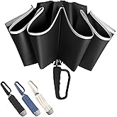 Trenovo 50in Inverted Folding Travel Umbrella – Windproof 10Ribs Upside Down Umbrella with Carabiner Handle, Rain Sun Protection for Women Men (Black)