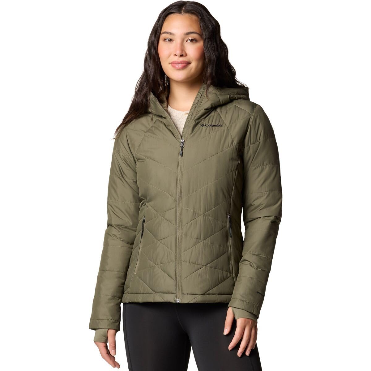Columbia Womens Heavenly Hooded Puffer Jacket, Stone Green, Medium