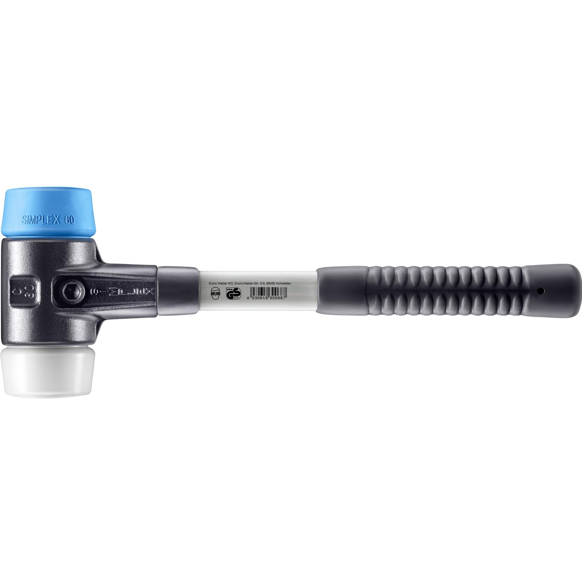Halder 3717060 "Simplex" TPE-Soft/Superplastic Soft-Face Mallet with Reinforced Cast Steel Housing, Multi-Colour, 60 mm