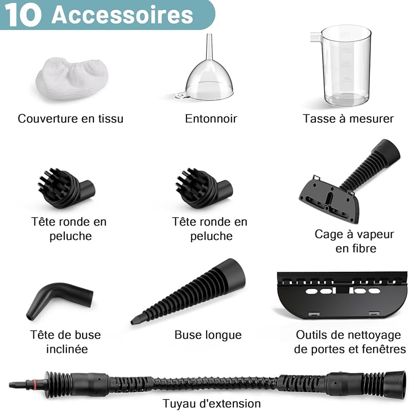 Nettoyeur Vapeur Portatif, Nettoyeur à Vapeur avec 10 Accessoires