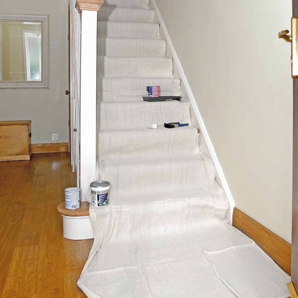 Staircase Cotton Dust Sheets for Decorating Size 24ft X 3ft Sheets for Home Decor, Cover Stairways, Floor, Runner and Corridors - Cotton Twill Dust Sheet Protector for Painting and Dirt