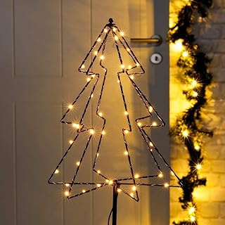 HI 3D LED Gartenstecker Tannenbaum mit 52 warmweißen LEDs Weihnachtsbaum Christbaum Lichterkette für Innen und Außenbereich Weihnachsdeko Weihnachtsbeleuchtung