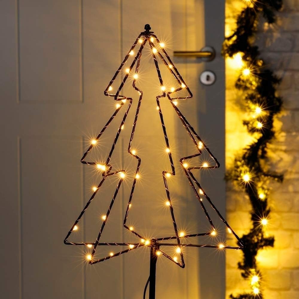 HI 3D LED Gartenstecker Tannenbaum mit 52 warmweißen LEDs Weihnachtsbaum Christbaum Lichterkette für Innen und Außenbereich Weihnachsdeko Weihnachtsbeleuchtung