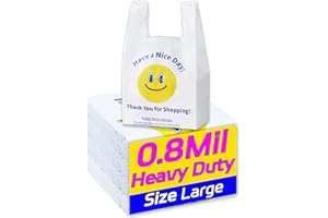 YovhVon 0.8Mil(20 Microns), 50 Count, Plastic Bags with Handles, T-Shirt bags, Thank You bags, Shopping Bag, Grocery Bag, |for Store, Carry, Pack|, White, 1/6 Barrel, Large 11"x6"x21", Heavy Duty