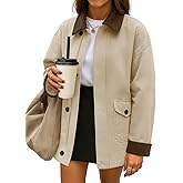 ZESICA Women's Trendy Casual Oversized Barn Jackets 2026 Spring fall Lightweight Contrast Collar Zip Up Cotton Cargo Coat
