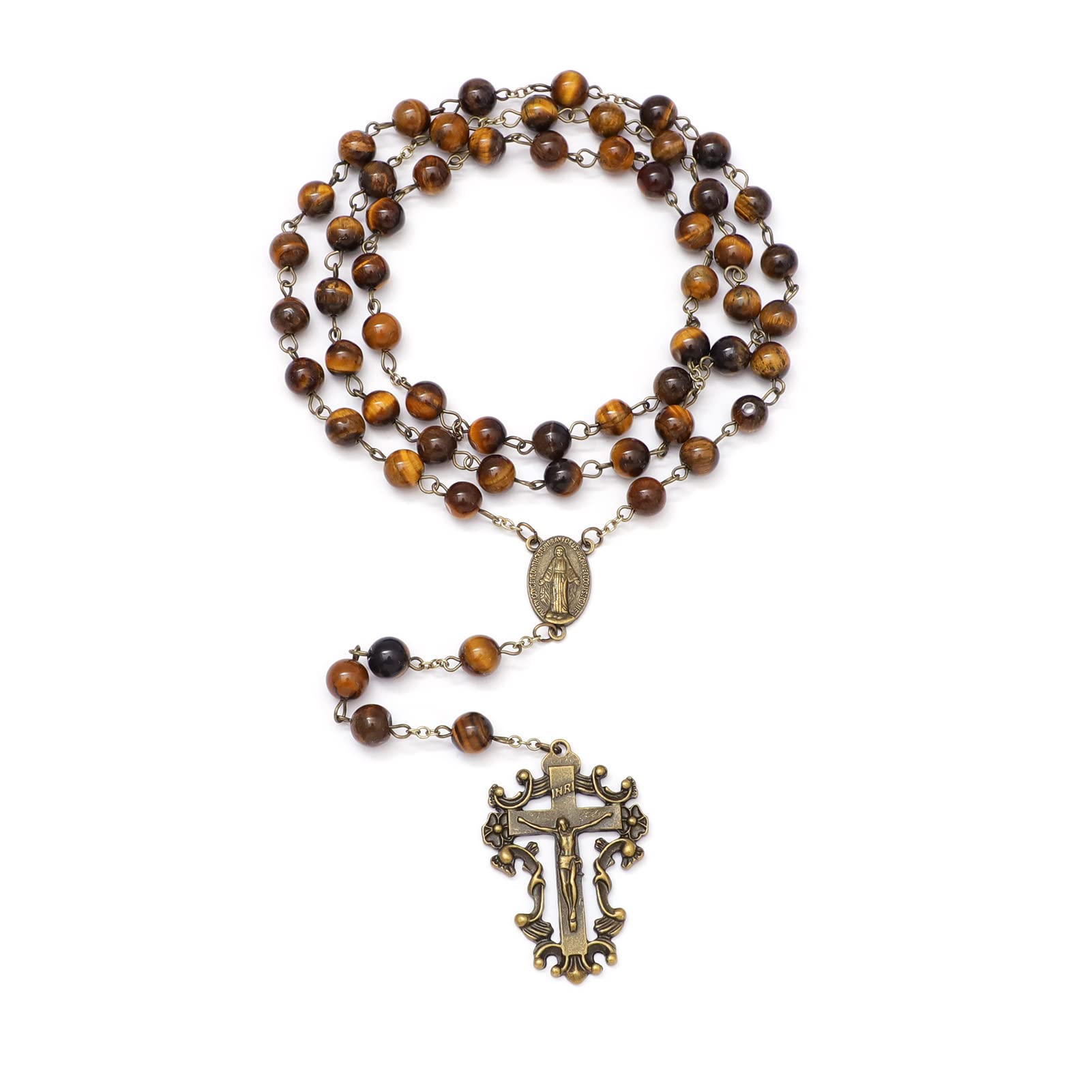 KOMI Rosary Beads Catholic for Women Gemstone Rosary Beads Necklace with Crucifix Cross Crystal Pearl Rosary Rosarios Catolicos Catholic Gifts