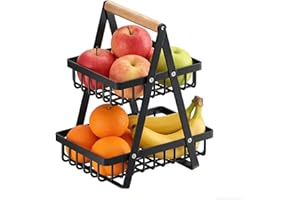 2 Tier Countertop Fruit Basket,Portable Fruit Bowle Basket for Kitchen Organizer Storage Fruits Vegetable Bread Snacks, Detac