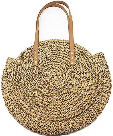 Hand-Woven Round Woman's Handbag Bohemian Summer Straw Beach Travel Shopping Tote Wicker Bags