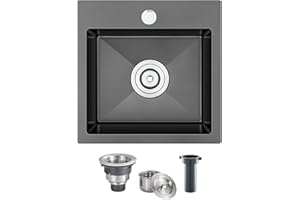 MENATT 17x19 inch Black Drop In Single Bowl Stainless Steel Kitchen Sink, 18 Gauge, 1 Hole, Rectangular, Contemporary Style, X Grooves, Noise Reduction, Easy to Clean
