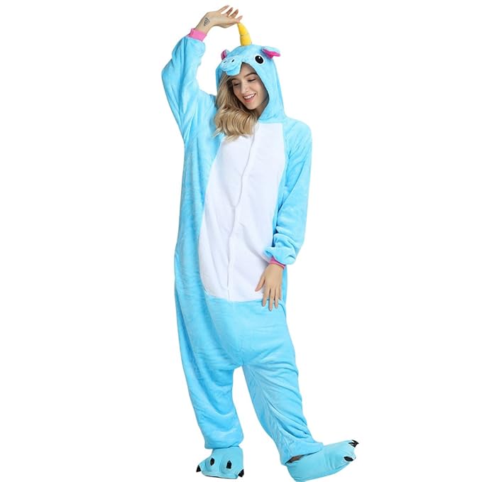 Einhorn Pyjama Tiere Onesie Jumpsuits für Damen Herren Kinder Weiches Flanell Schlafanzug Cosplay Kostüme Größe von 90 cm bis