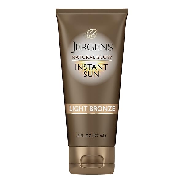 JERGENS NATURAL GLOW INSTANT SUN TANNING MOISTURIZER + BRONZER, LIGHTWEIGHT SUNLESS TANNING FOR NATURAL-LOOKING COLOR, LIGHT BRONZE, 6 OZ