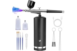 GEDSTMDRK Airbrush Kit With Compressor - 48PSI Rechargeable Cordless Non-Clogging High-Pressure Air Brush Set with 0.3mm Nozzle and Cleaning Brush Set for Nail Art, Makeup, Painting, Cake Decor (Black)