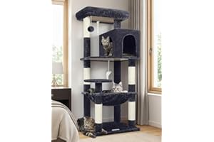 Globlazer Cat Tree Tower with Scratching Post for Indoor Cats, 53inch Tall Plush Multi-Level Cat Climbing Tower Condo House with Large Hammock, Spacious Cat Condo, Big Padded Top Perch, F53, Dark Gray