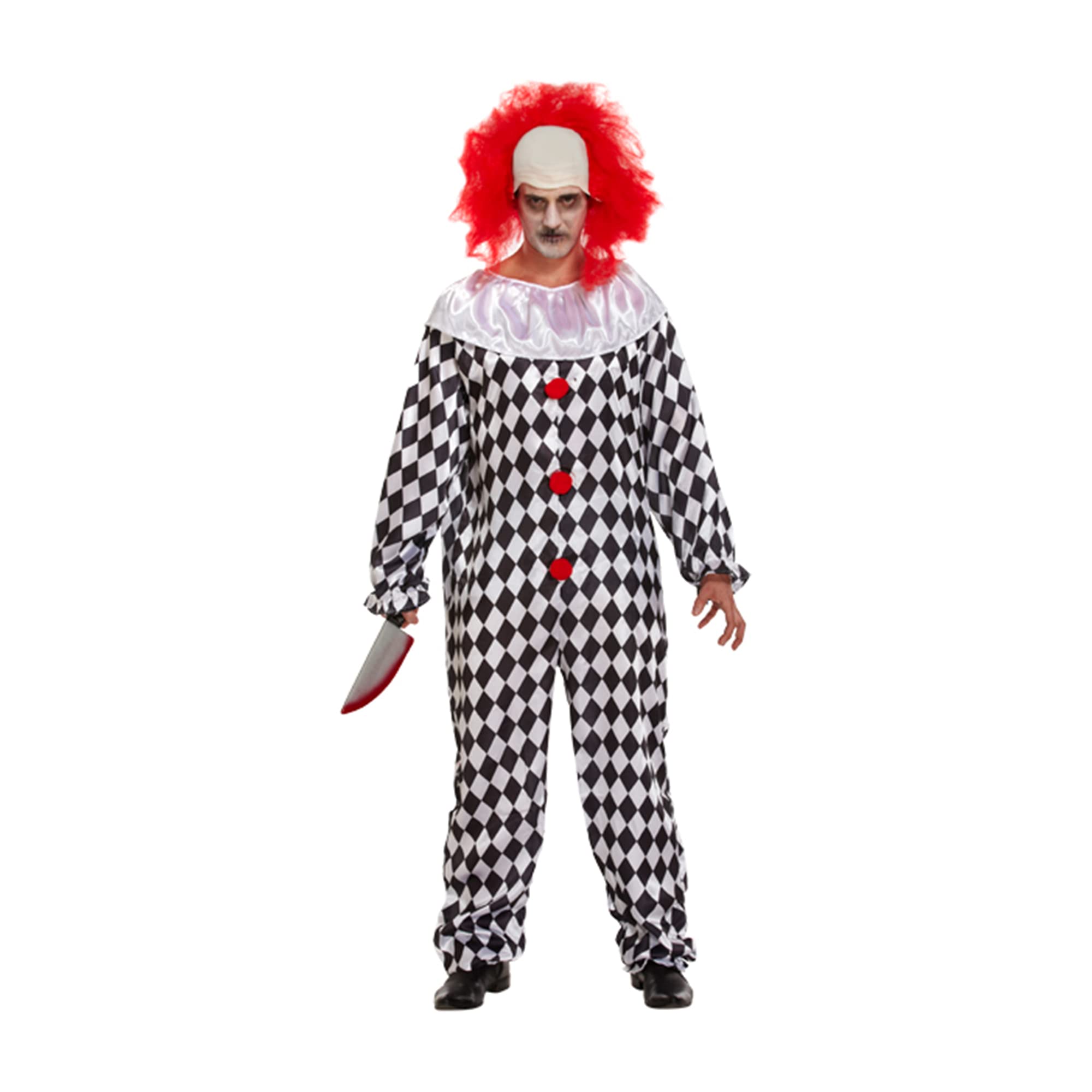 The Fancy Dress® Mens Scary Clown Costume With Red Wig Fun Horror Adult Halloween Fancy Dress Costume Cosplay One Size