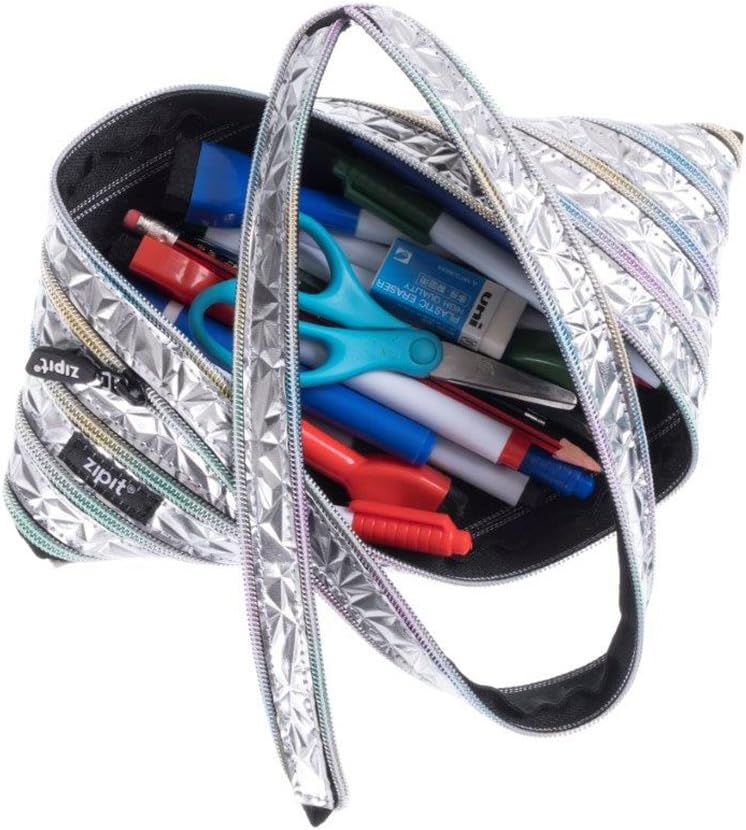 ZIPIT Metallic Big Pencil Case/Cosmetic Makeup Bag, Silver - Image 4