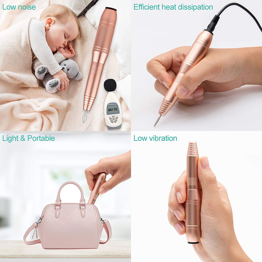 20000 RPM Nail Drill,Compact E file Electric Manicure Pedicure Polishing Acrylic Nail Drill for Home Use or Beauty Salon, Gold: Beauty