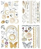 Flash Metallic Temporary Tattoos For Women - 150+ SEXY Tattoo Designs with Gold & Silver Shimmer - 8 LARGE Sheets Include WATERPROOF Butterfly , Anchor , Flowers & More - PERFECT For Adults or Kids