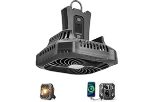 Odoland Portable Tent Fan with LED Lights - Rechargeable Camping Fan with 4 Speed Settings and 3 Light Modes for Hurricane Em