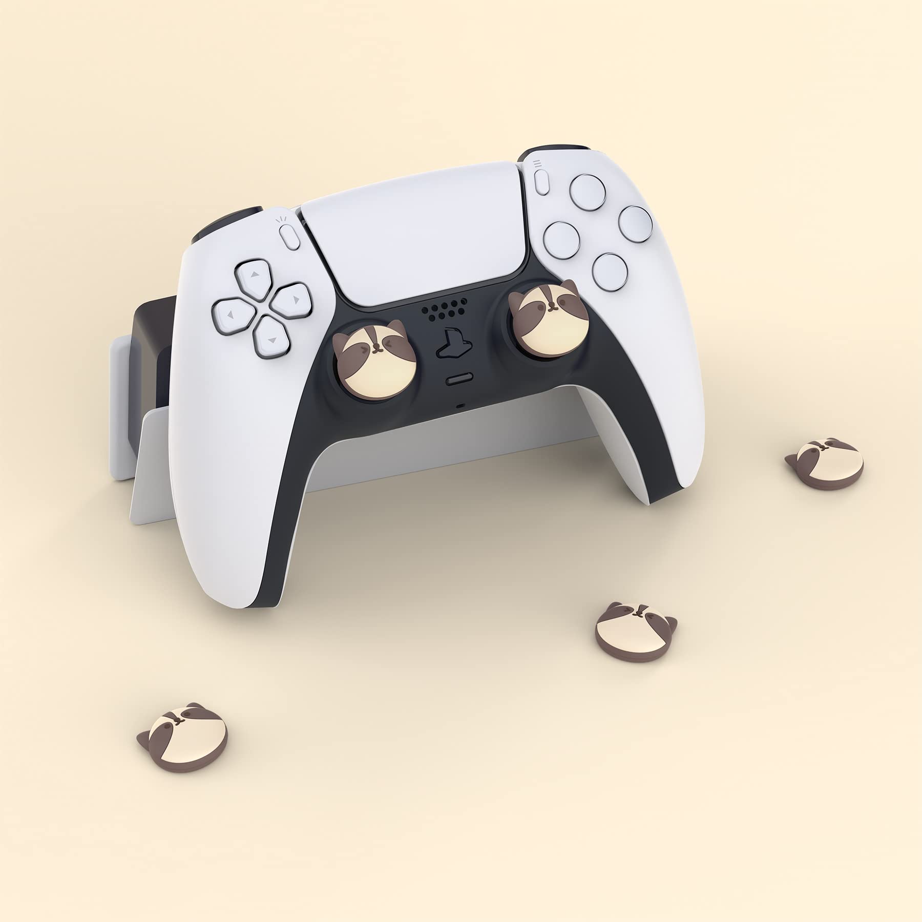 PlayVital Cute Thumb Grip Caps for ps5/4 Controller, Silicone Analog Stick Caps Cover for Xbox Series X/S, Thumbstick Caps for Switch Pro Controller - Little Raccoon