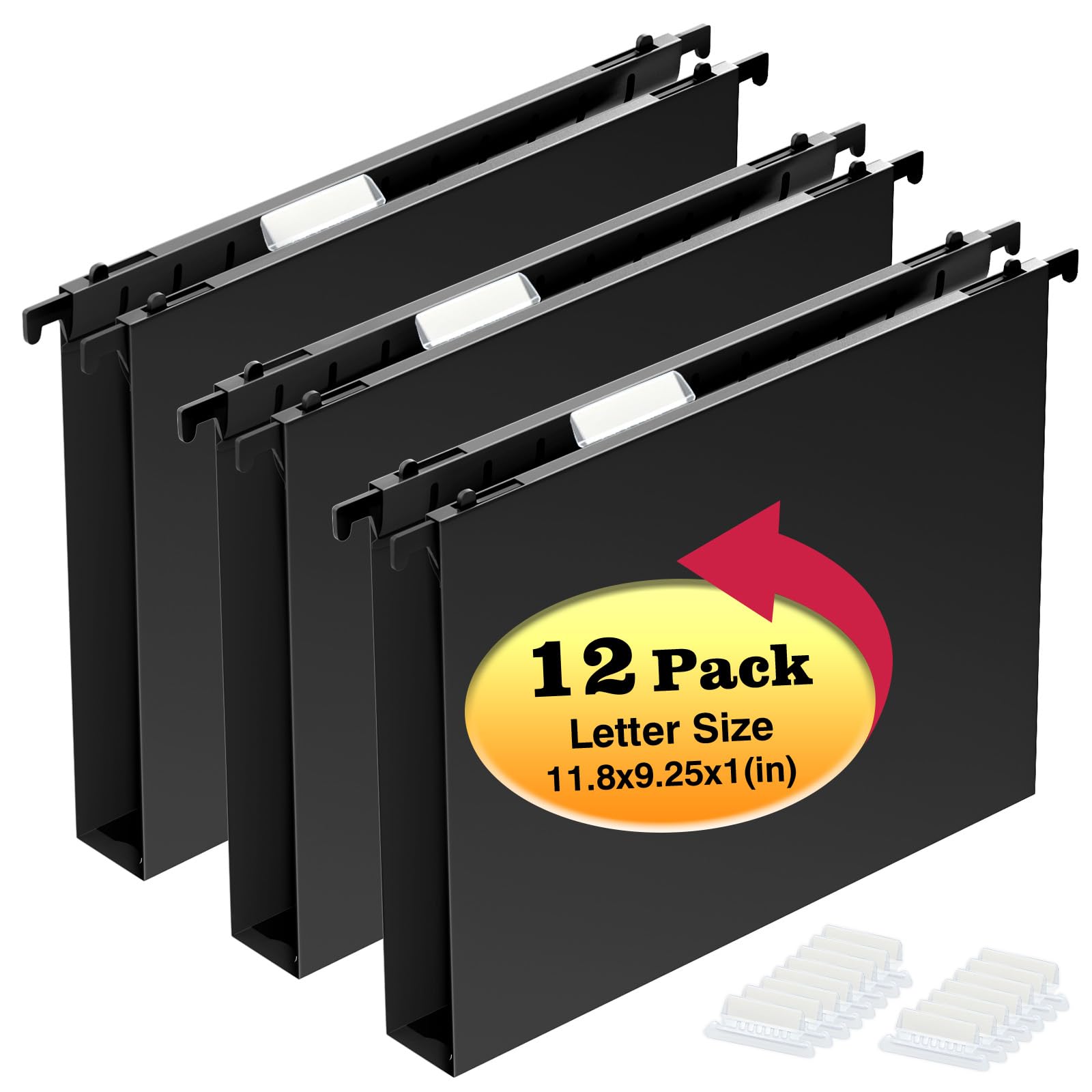 Photo 1 of Extra Capacity Plastic Hanging File Folders,12 Pack Reinforced Hang Folder,Heavy Duty 1 Inch Expansion,Filing Cabinet Folders Letter Size for Bulk Files/Medical Charts (No Sealed, Black)