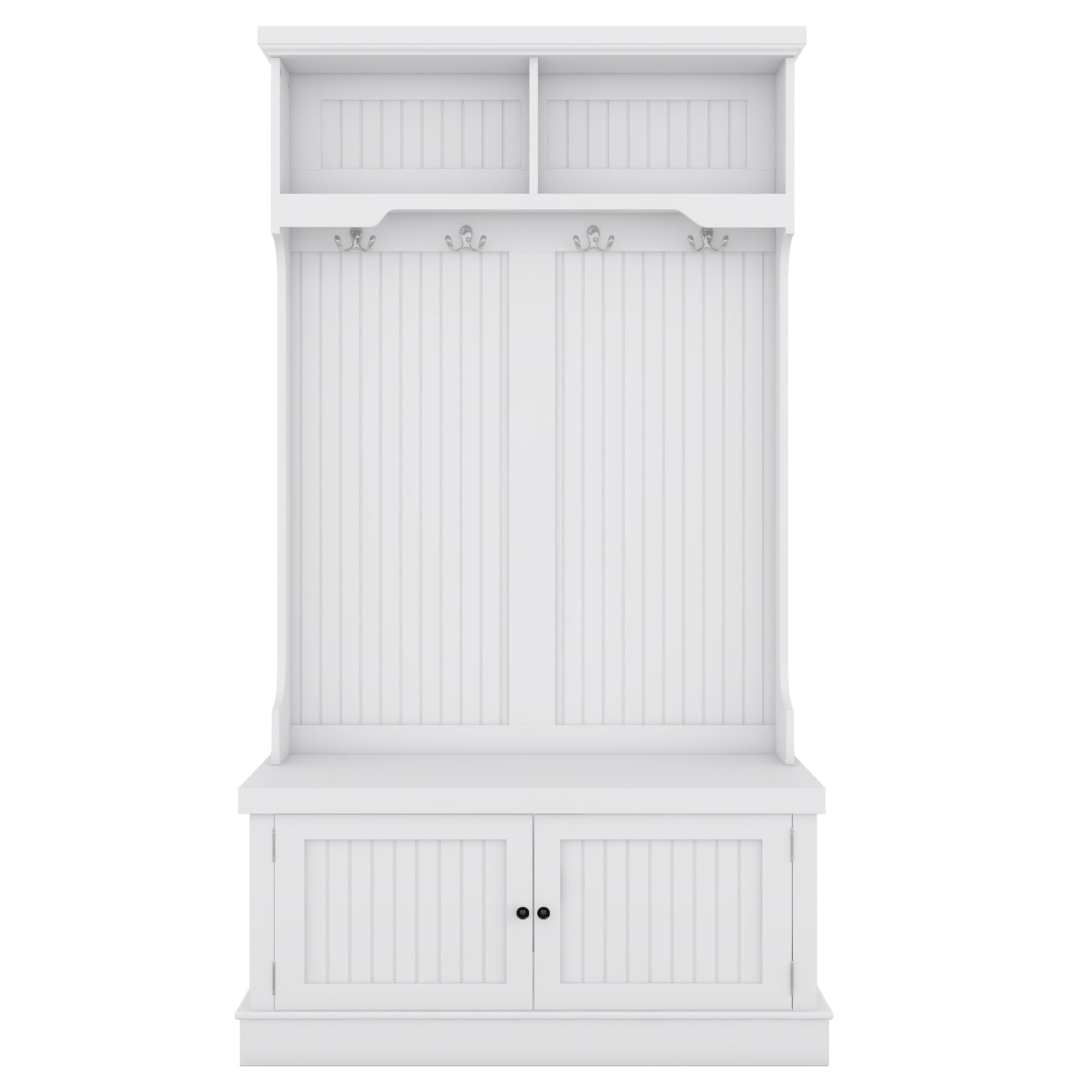 Photo 1 of ****grey not white*********SPOFLYINN Modern Hall Tree With Storage Shoe Bench 4 Hooks Coat Racks Storage Cabinets Display Racks, Multi-functional Hall Tree For L