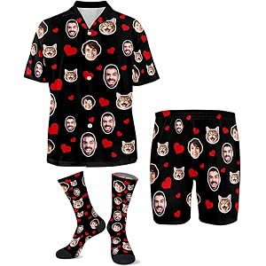 ArfuDes Personalized Faces Pajamas for Men Women, Short Pajamas Gifts For Family,Pet,Cat,Dog, Custom Christmas Pjs Set