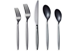 HOMQUEN 20 Piece Black Silverware Set, Stainless Steel Flatware Set, Titanium Black Cutlery Set, Service Set for 4 (Shiny Black)