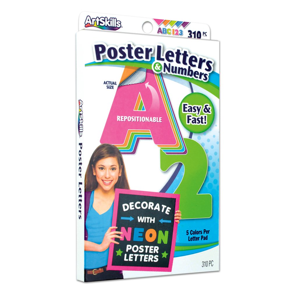 ArtSkills Poster Letters 2.5” Paper Letters for Poster Board Projects, Classroom Bulletin Boards, Sign Making Supplies, Neon, 335 Pieces