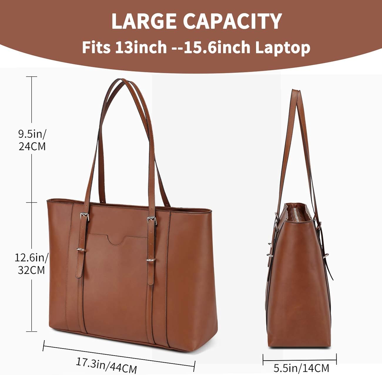 Laptop Tote Bag for Women, Vaschy PU Leather Water Resistant Large