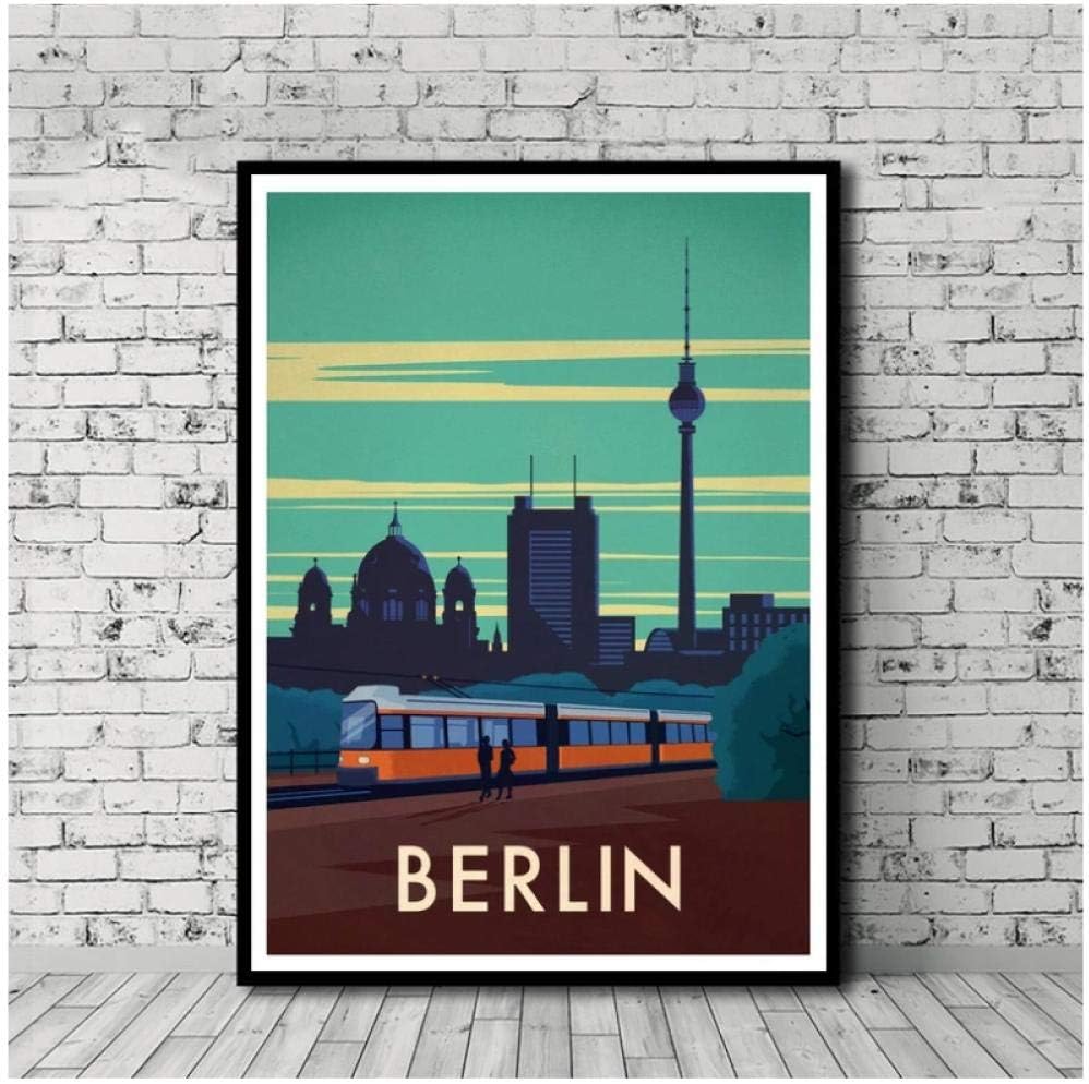 WLKQY Póster de viaje Vintage, póster de mapa de la ciudad de Berlín