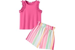 Arshiner Girls Summer Clothes 2 Piece Ruffle Trimmed Sleeveless Tank Top and High Waist Shorts with Pockets Clothing Sets