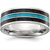 Auriga Fine Jewelry Stainless Steel Polished with Turquoise and Black Star Sandstone Inlay 8 mm Band Size 8 to 13