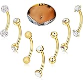 LOAYHOAY 7PCS 14G 316L Stainless Steel Small Belly Button Rings for Women Tiny Internally Threaded Navel Ring Petite Hypoallergenic Belly Ring CZ Opal Curved Barbell Belly Piercing Jewelry 6-14mm