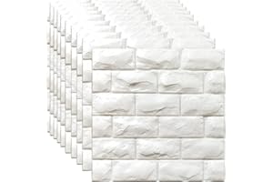 YU LI 3DH 3D Wall Panels Peel and Stick 11PCS White Foam Brick Wallpaper for Bedroom Faux Stone Wall Panel Self-Adhesive Wallpaper (11PCS-10.65 Sq Ft, White)
