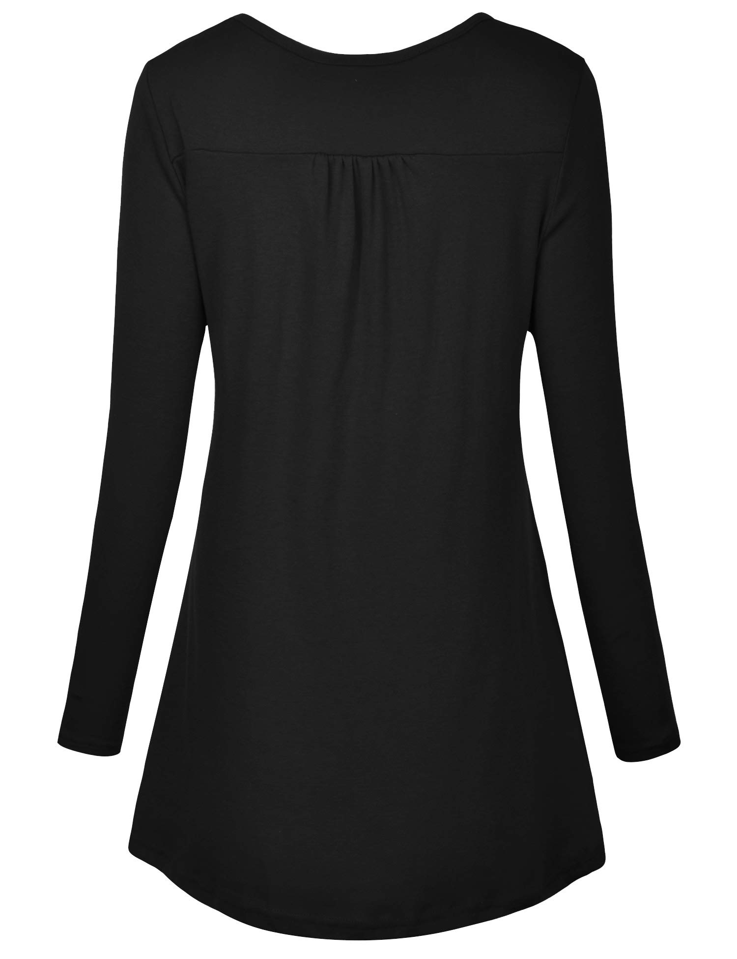 Fresca Women\'s Elegant Henley V-Neck Button up Tunic Stretchy Curved Hem Swing Ruffle Blouses Ruched Casual T-Shirts Blouse Black Medium