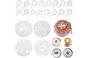 SSyang Coffee Decorating Stencils, 20Pcs Coffee & Cake Stencils, Powder Shaker, Latte Art, for Decorating Oatmeal Cupcake Cak