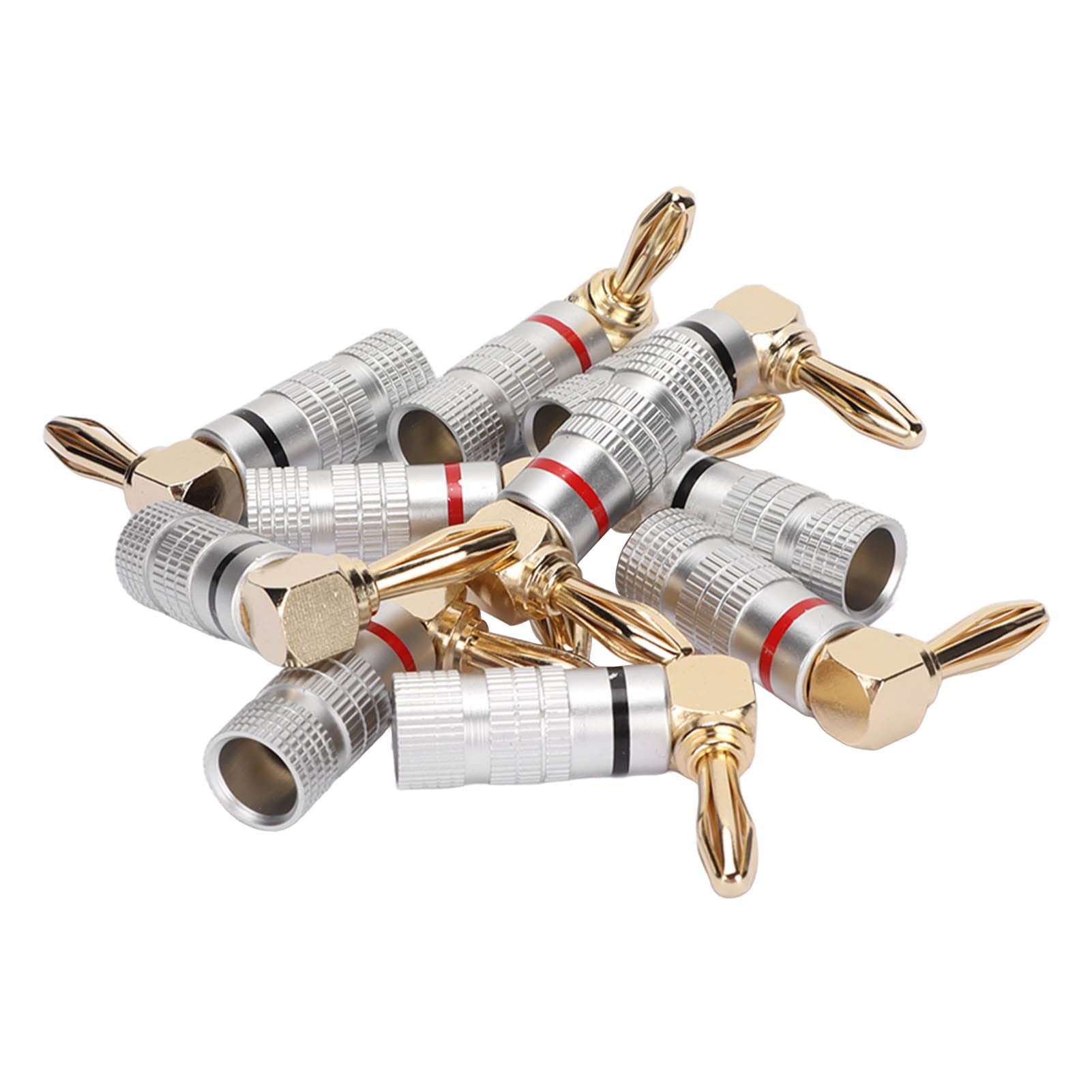 10 Pcs 4mm Banana Plugs,Right Angle Speaker Connector 24K Copper Gold Plated Speaker Plug 90 Degree Speaker Audio Cable for Speaker