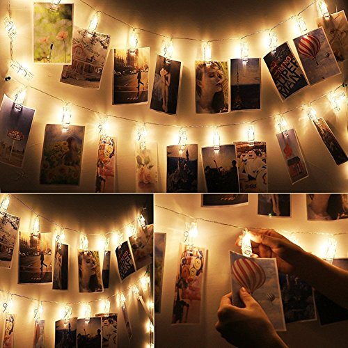 MZD8391 20 Photo Clips String Lights/Holder, Indoor Fairy String Lights for Hanging Photos Pictures Cards and Memos, Ideal gift photo clip holder Warm White - Thumbnail 6