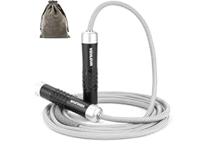 VOXLOVA Weighted Jump Rope for Men Women - 1LB Heavy Jump Rope for Adult Fitness Workouts, Non-Slip Aluminum Handles, Ball Bearings Premium Skipping Rope Jump Rope for Exercise Boxing Crossfit Cardio Endurance and Strength Training MMA & Gym, Adjustable Length 9MM Solid PVC/Cotton Jump Rope