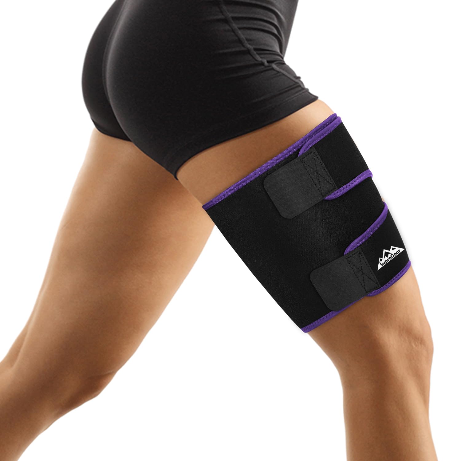 supregear Thigh Wraps, Adjustable Neoprene Hamstring Brace Support for Quadriceps, Sprains, Strains, Pulled Muscles, Sports Injury for Women Men, Black + Purple, L