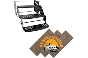 SAVUK 18" x 18" (3 Pack) RV Step Cover Rug Carpet Mat with Easy Install Hook Fit 8" to 10" Camper Stair Tread Non-Slip Outsid