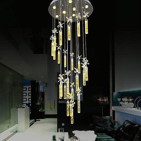 Lgoodl Modern K9 Crystal Staircase Crystal Pendant Light High