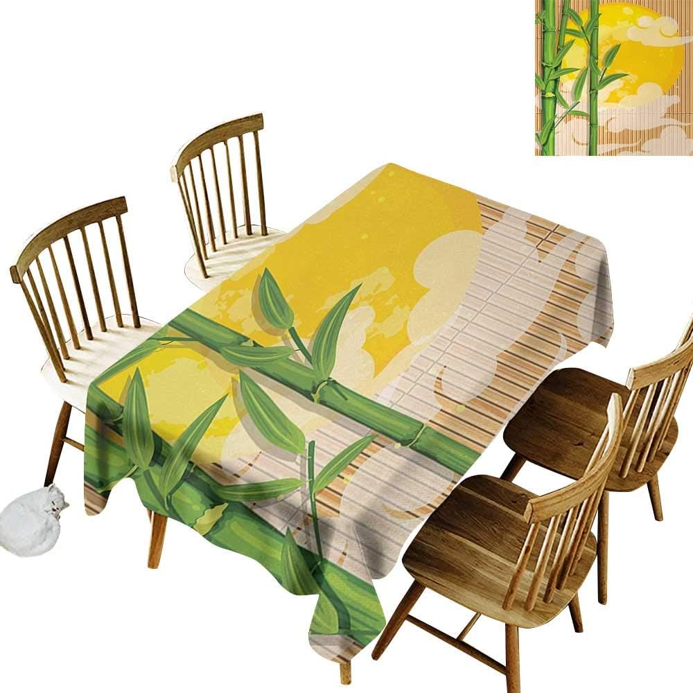 Spotted Rectangular Tablecloth W60 x L84 Asian Bamboo Tree Branches Full Moon and Abstract Curvy Clouds Stars Eastern Yellow Green Light Brown Great for Wedding More