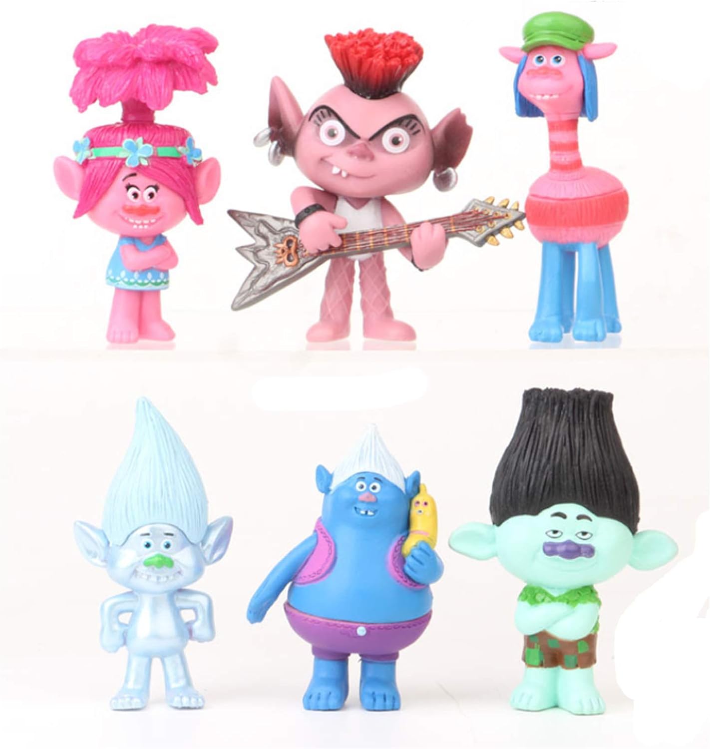 6pcs Trolls Toys Cake Toppers, Animal Figure Collection Playset, Cupcake Topper, Cake Decoration, Plant Pot Micro Land Decor