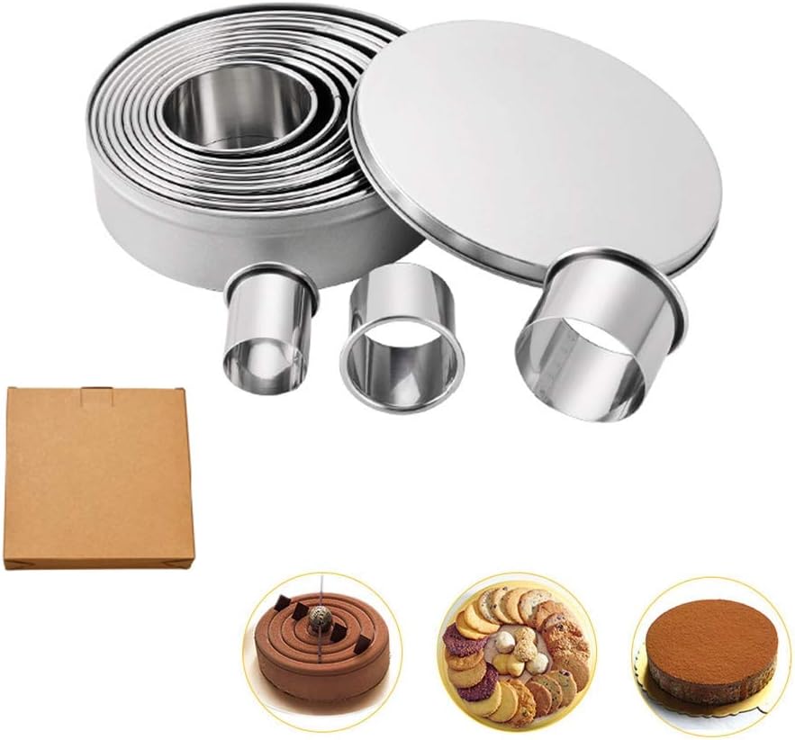 Tikkii 12-Pieces Mousse Rings Cake Mold Stainless Steel Desserts Cooking Rings for Pastry with Storage Box