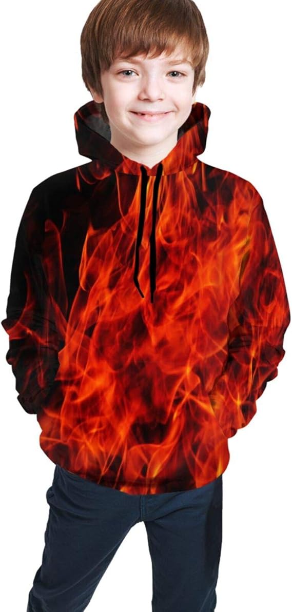 N\ A Red Flame Beautiful Fire Hoodies for Kids Boys Girls Hooded