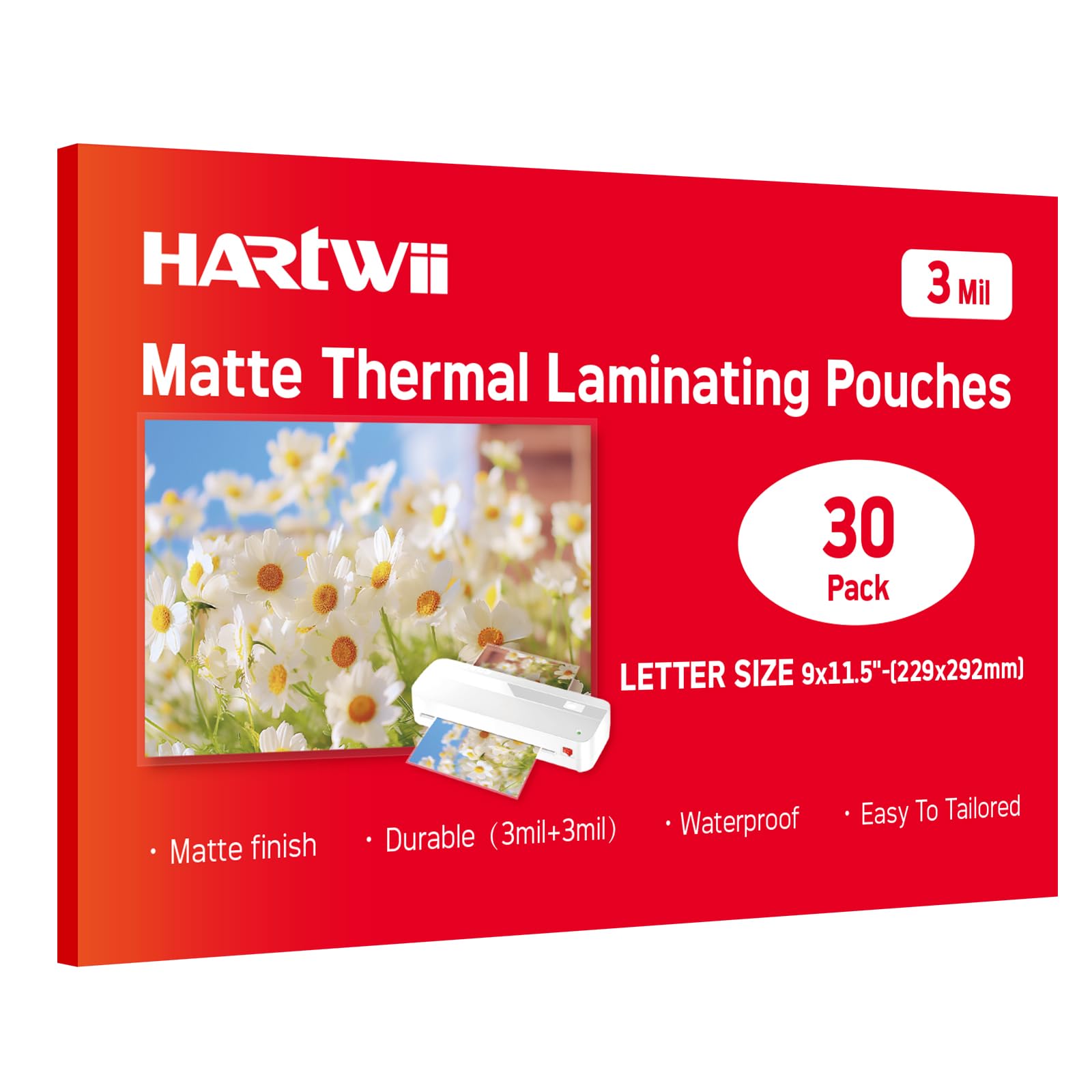 Photo 1 of HARTWII Matte Laminating Sheets 9 x 11.5 Inches, 3 Mil Thick, 30 Pack,Clear Anti-Glare 8.5 x 11 Matte Thermal Laminating Pouches for Letter Size (30)