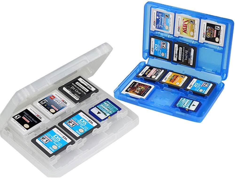 Mein HERZ 2 Pcs 3DS Game Storage Box 28 in 1 Game Card Case Holder Cartridge Box for Nintendo 3DS Vedio Games, Adaptation range: NDS, NDSI, NDSILL, 2DS, 3DS, 3DSLL/XL(Blue+White)